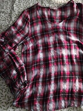 Jane and Delancey Red, Sparkle, and Black Plaid Shirt